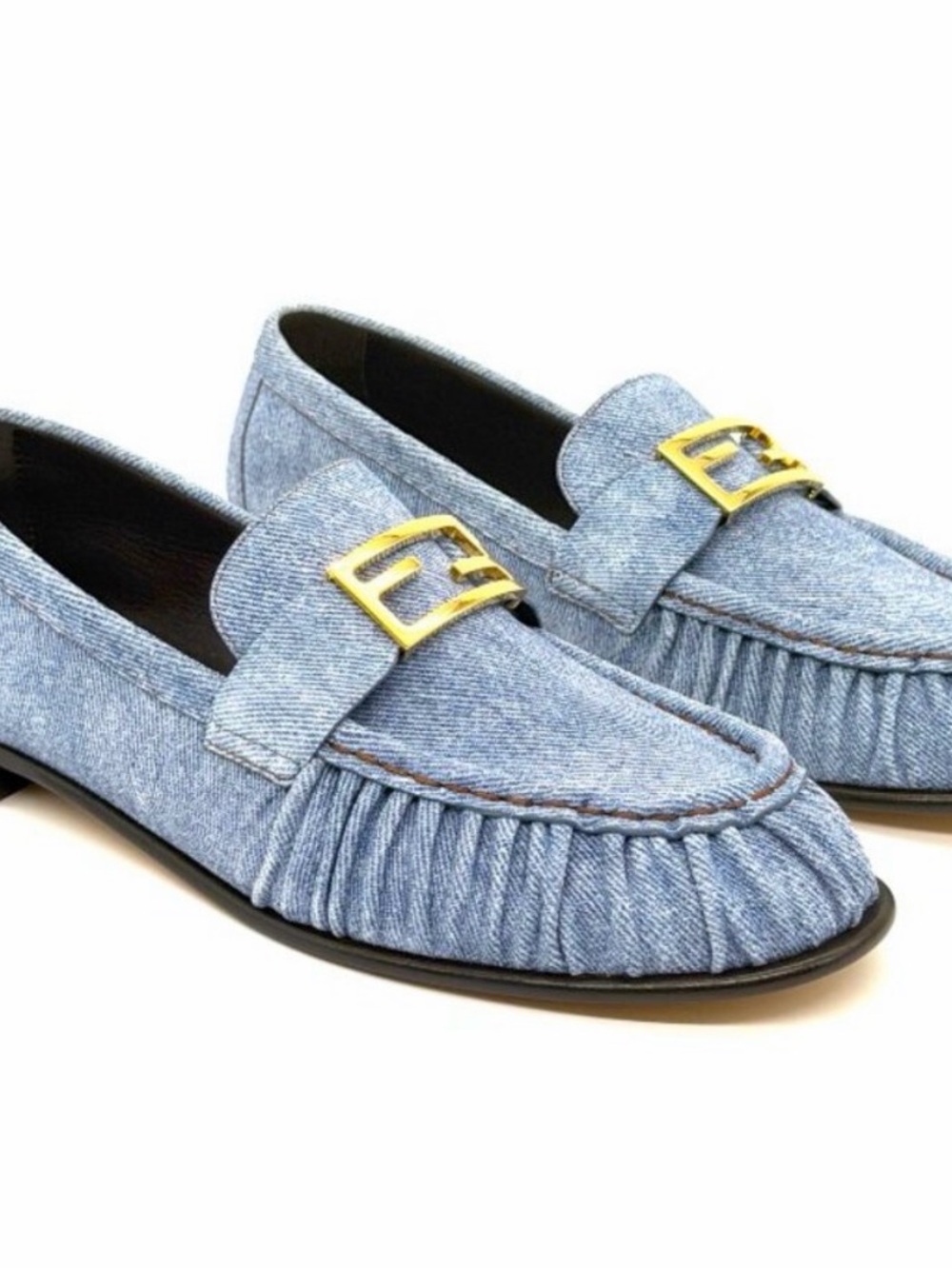 FENDI Baguette FF Logo Denim Slip On Flat Loafer NWT